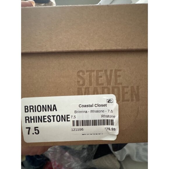 Steve Madden Brionna Rhinestone Flats Tan Leather Jewel Embellished Sandals 7.5 - Picture 4 of 16